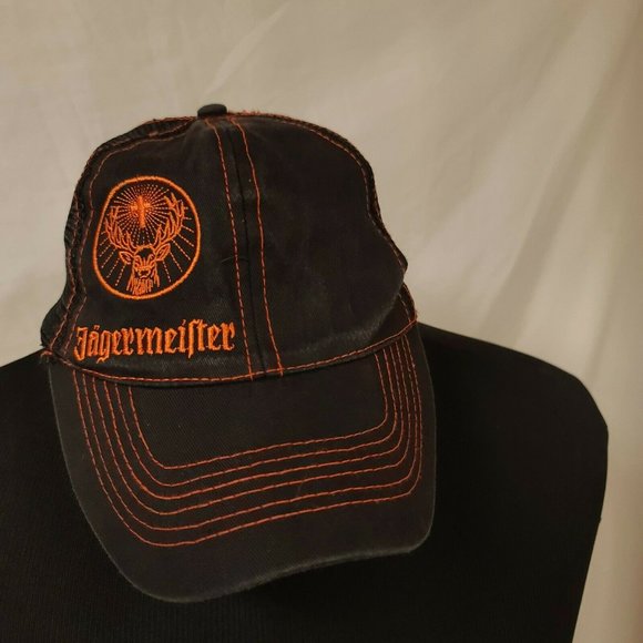 Jagermeister Logo Hat Black & Orange Off Center Trucker Style Mesh Snapback Cap - Picture 3 of 9